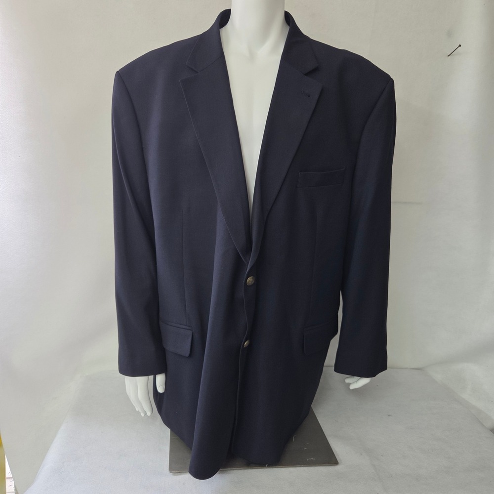 GS Perfect Fit Blazer Men 58L Navy Blue Two Button Gold Crest Buttons Sport Coat